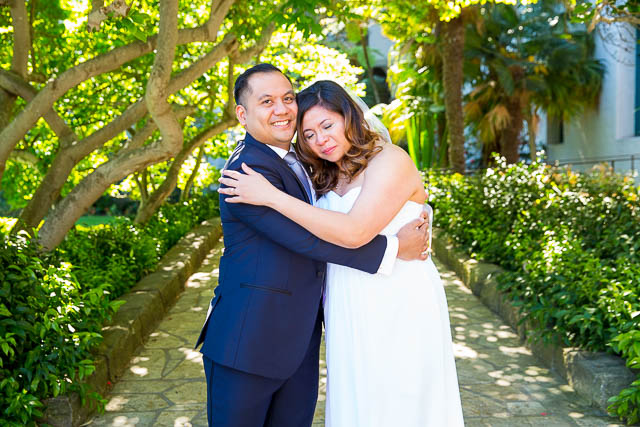 The bride and groom's first look at the Santa Barbara Courthouse.