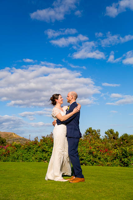 Bride and groom wedding portraits at Glen Annie Golf Course.