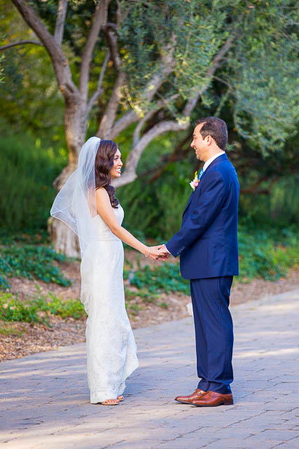 Romantic photos of the bride and groom at San Ysidro Ranch's lavender field.