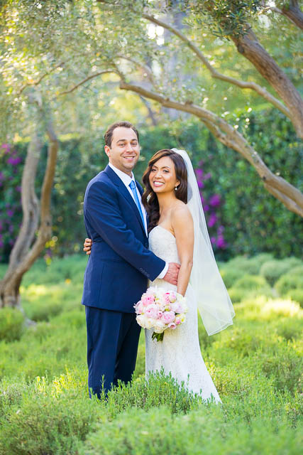 Bride and groom portraits in the lavender field at San Ysidro Ranch in Montecito, California.