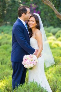 Bride and groom portraits in the lavender field at San Ysidro Ranch in Montecito, California.