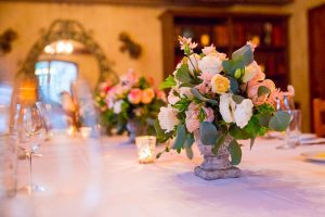 San Ysidro Ranch's Cellar room, set up for the couple's intimate wedding reception.