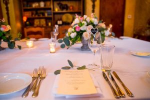 San Ysidro Ranch's Cellar room, set up for the couple's intimate wedding reception.