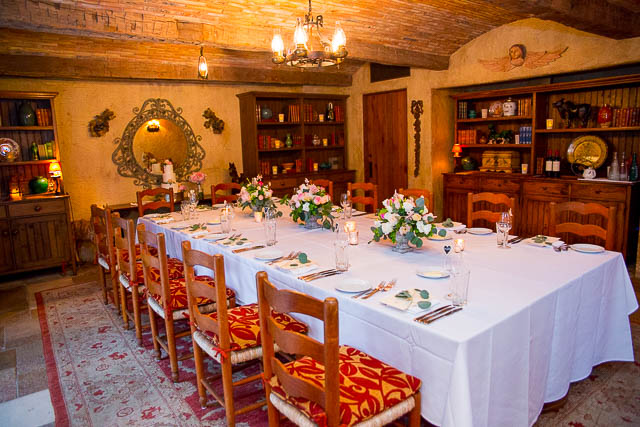 San Ysidro Ranch's Cellar room, set up for the couple's intimate wedding reception.