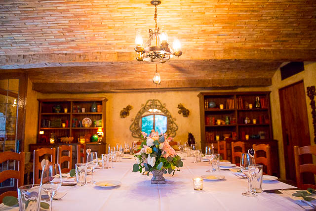 San Ysidro Ranch's Cellar room, set up for the couple's intimate wedding reception.