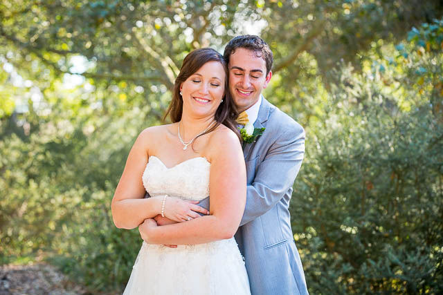 Romantic photos of the bride and groom after their Elings Park wedding.