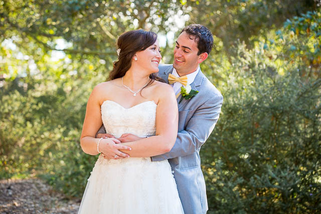 Romantic photos of the bride and groom after their Elings Park wedding.
