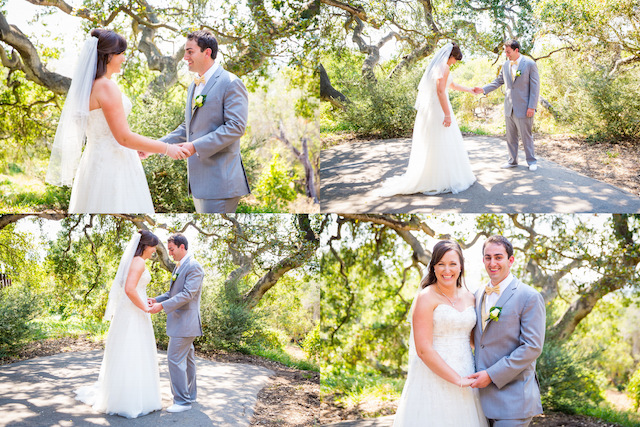 Bride and groom's first look at Elings Park, Santa Barbara wedding.