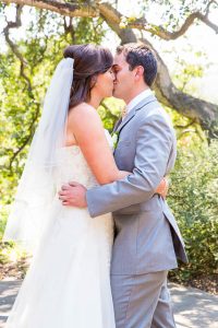 Bride and groom's first look at Elings Park, Santa Barbara wedding.