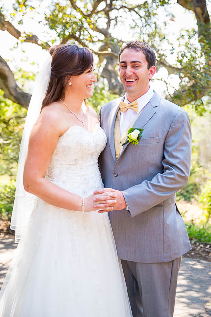 Bride and groom's first look at Elings Park, Santa Barbara wedding.