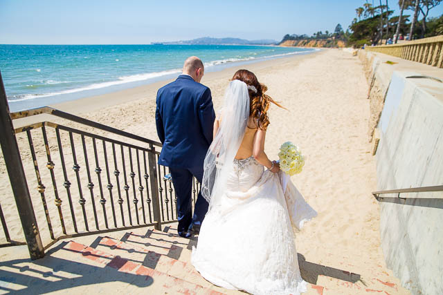 Bride and groom wedding photos at Butterfly Beach, Montecito.
