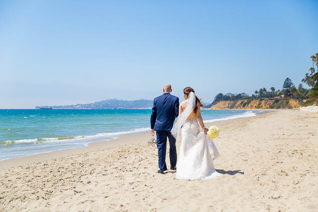 Bride and groom wedding photos at Butterfly Beach, Montecito.