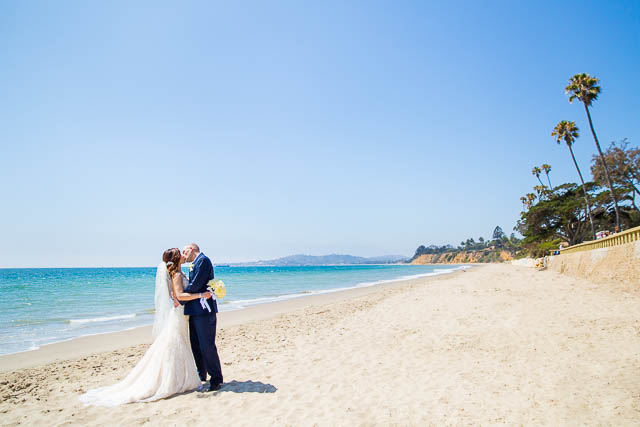 Bride and groom wedding photos at Butterfly Beach, Montecito.