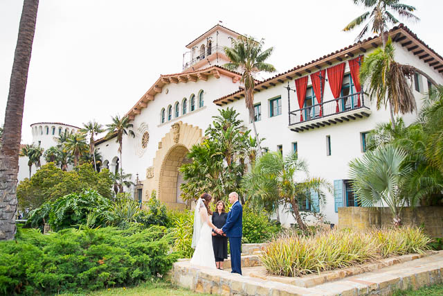 The bride and groom during their civil ceremony at the Santa Barbara Courthouse.