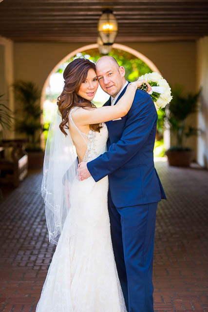 The bride and groom hugging during the wedding photos at their Biltmore wedding.