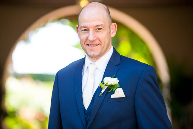 The groom looking dapper on his wedding day at the Biltmore, Montecito.