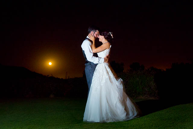 Full moon bride and groom portraits at Glen Annie Golf Club.