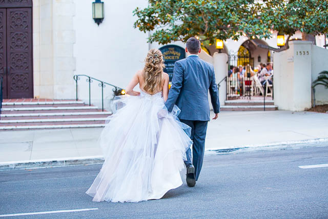 Bride and groom sunset wedding photos at Alice Keck Park, Santa Barbara.