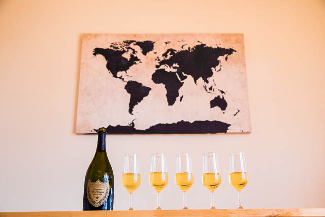 Champagne and champagne glasses for the bride and bridesmaids.