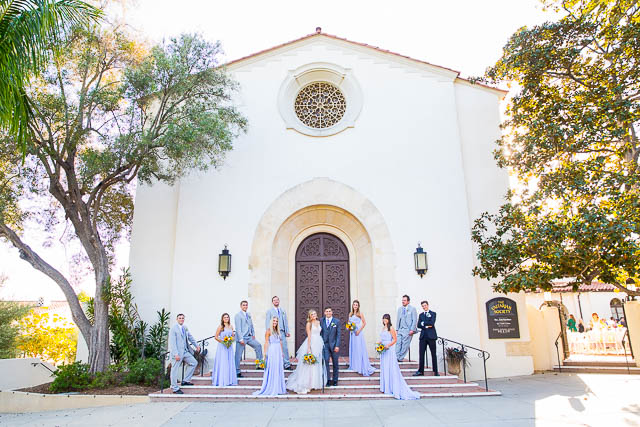 The entire wedding party at the Unitarian Society in Santa Barbara.