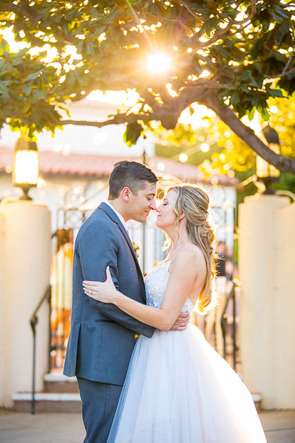 The bride and groom in front of the Unitarian Society of Santa Barbara.