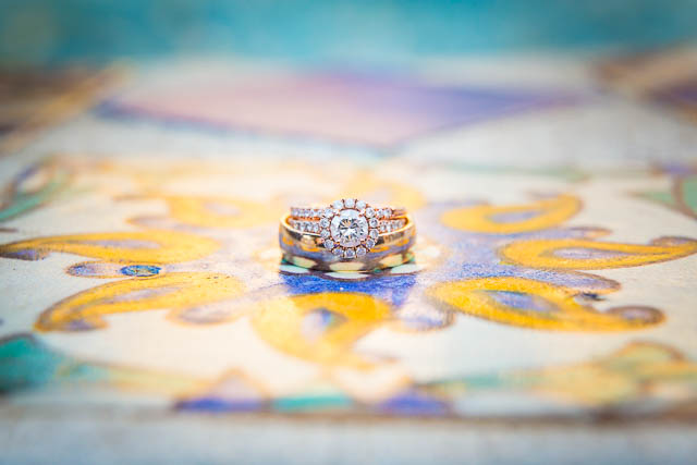 The bride and groom's wedding rings at the Unitarian Society Santa Barbara wedding.