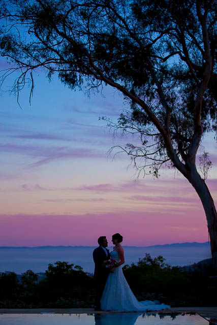 Belmond El Encanto bride and groom sunset photos.