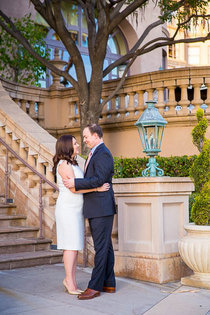 Sunset photos of the engaged couple at the Pasadena Langham Huntingon Hotel.