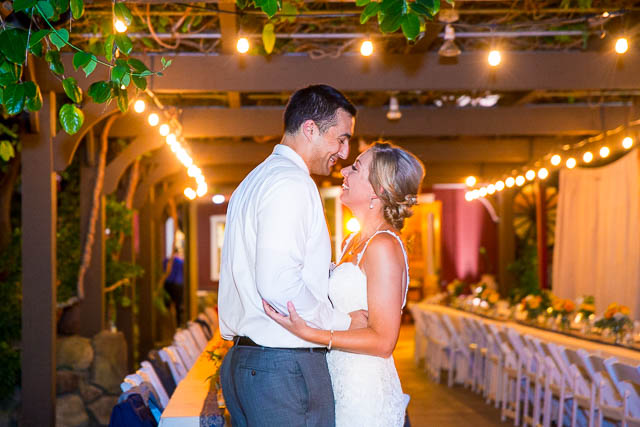 Night-time photos of the bride and groom at Circle Bar B
