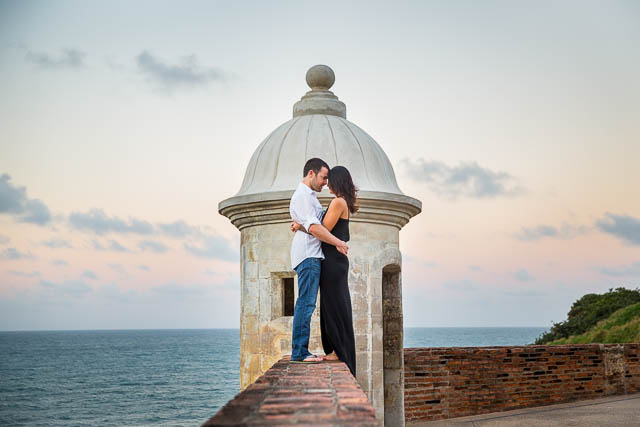 Couple kissing at San Cristobal Fort in Old San Juan, Puerto Rico.