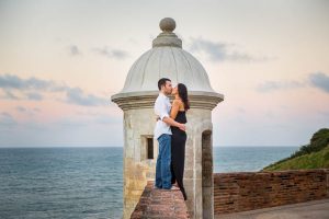 Couple kissing at San Cristobal Fort in Old San Juan, Puerto Rico.