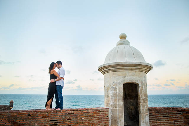 Couple kissing at San Cristobal Fort in Old San Juan, Puerto Rico.