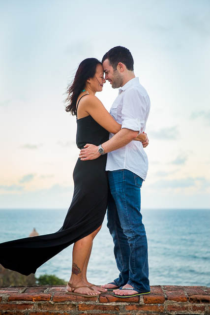 Couple kissing at San Cristobal Fort in Old San Juan, Puerto Rico.
