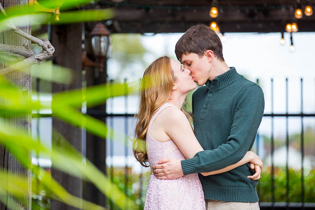 Bride and groom kissing at the Santa Ynez Historical Museum in Solvang, CA.