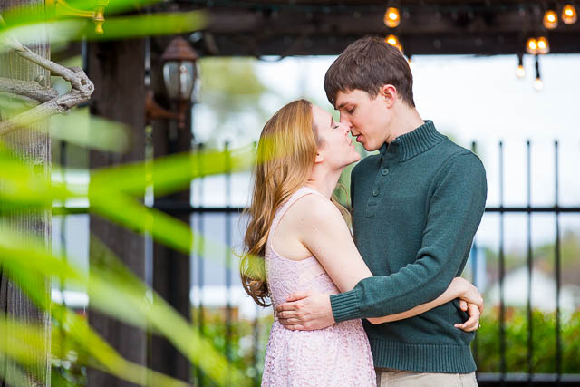 Bride and groom kissing at the Santa Ynez Historical Museum in Solvang, CA.