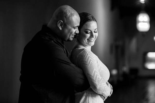 Indoor photos of a couple at the Santa Barbara Courthouse in California.