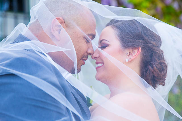 Bride and groom first look at the Santa Barbara Courthouse.
