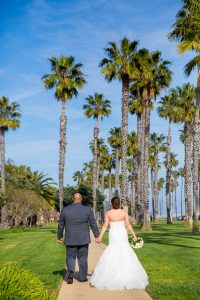 Bride and groom at the Fess Parker after their Rose Garden wedding ceremony.
