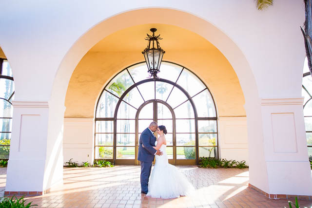 Bride and groom at the Fess Parker after their Rose Garden wedding ceremony.