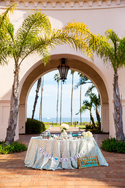 Wedding decor at the Plaza Del Sol at the Fess Parker Resort wedding.