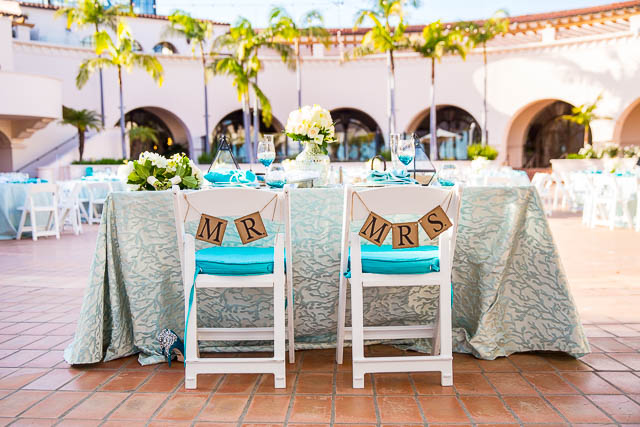 Wedding decor at the Plaza Del Sol at the Fess Parker Resort wedding.