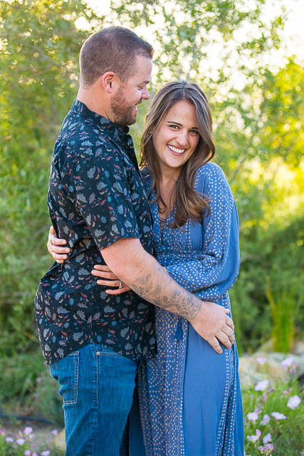 The couple holding each other during the Meditation Mount, Ojai engagement photoshoot.
