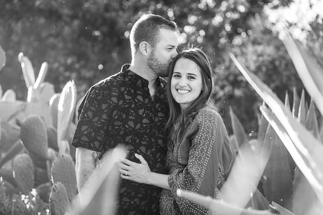 Bride and groom kissing at their Meditation Mount, Ojai engagement photo shoot.