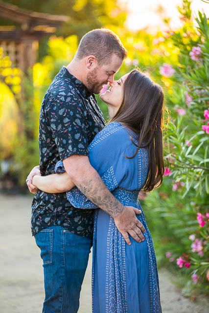 Bride and groom kissing at their Meditation Mount, Ojai engagement photo shoot.