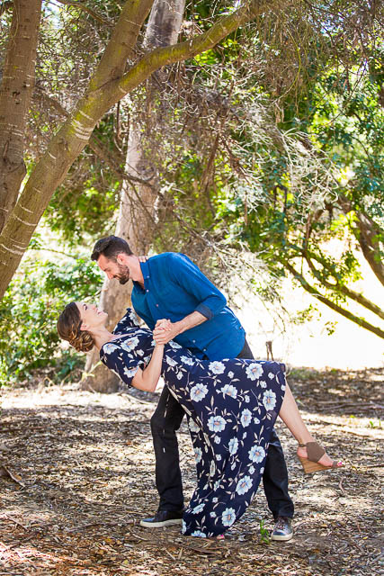 Couple embracing at the Ellwood Butterfly Preserve.