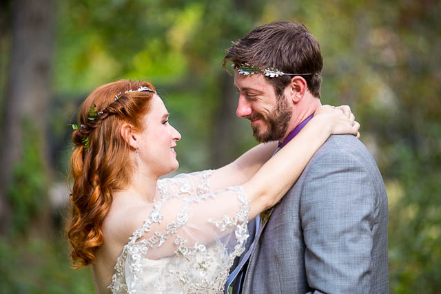 Bride and groom embracing during their Boulder, Colorado, destination wedding photoshoot.