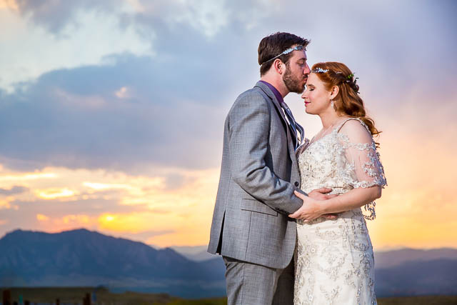 Bride and groom sunset portraits in Boulder, Colorado.