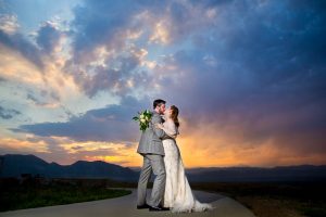 Bride and groom sunset portraits in Boulder, Colorado.