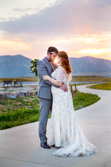 Bride and groom sunset portraits in Boulder, Colorado.