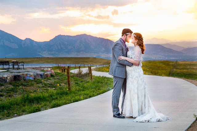 Bride and groom sunset portraits in Boulder, Colorado.